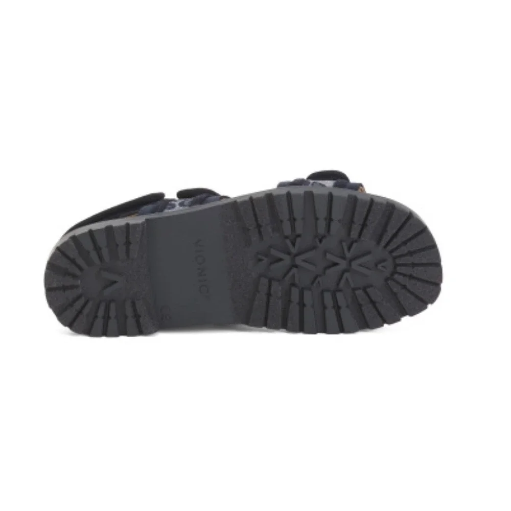 Vionic Cassidy Navy Leopard Denim Adjustable Strap Lug Sole Sandals Women 11 New
